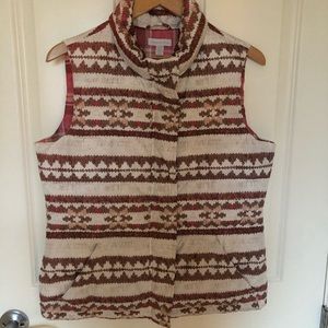 Women’s Nylon Ethnic Print Vest.  Cream, Tan and Pink.